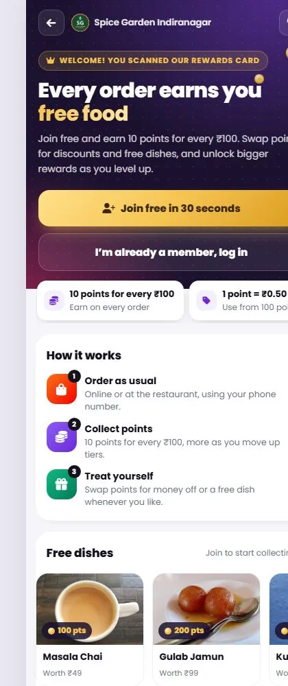 A customer's loyalty card with points and rewards