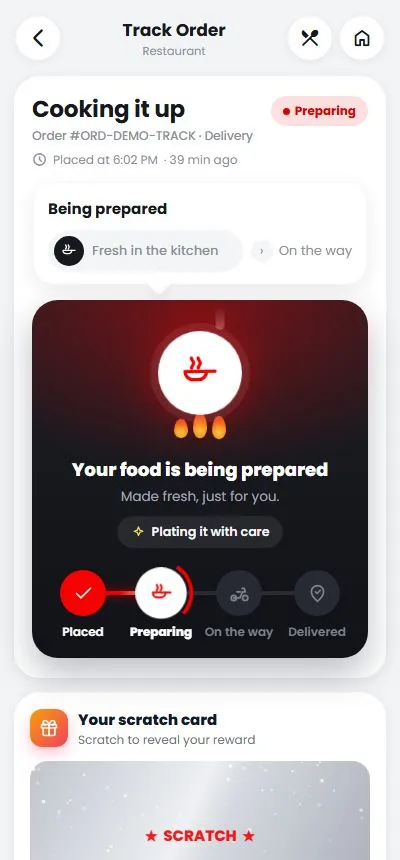 Live order tracking on the restaurant's website
