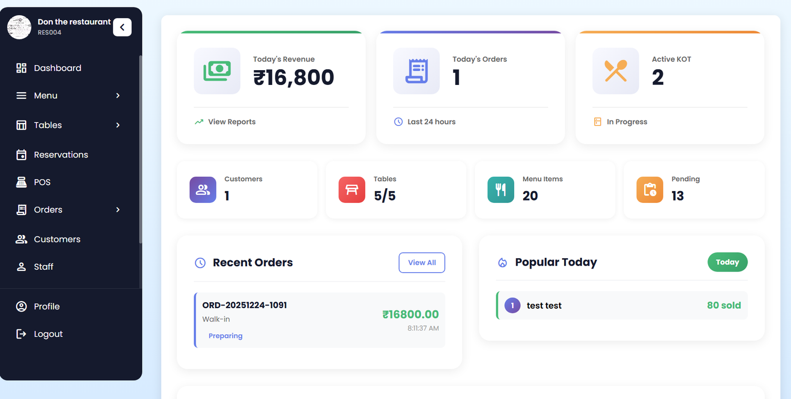 Restro Grow Dashboard - Complete Restaurant Management System